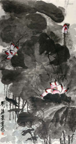 刘海粟(1896-1994) 荷塘幽境 设色纸本 立轴