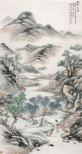 1940年作 张生镛(1896-?) 桃源胜境 设色纸本 立轴