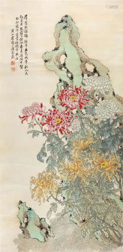 黄山寿(1855-1919) 菊石图 设色纸本 立轴