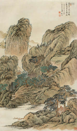 1944年作 刘锡永(1914-1973) 溪林秋霁图 设色纸本 立轴