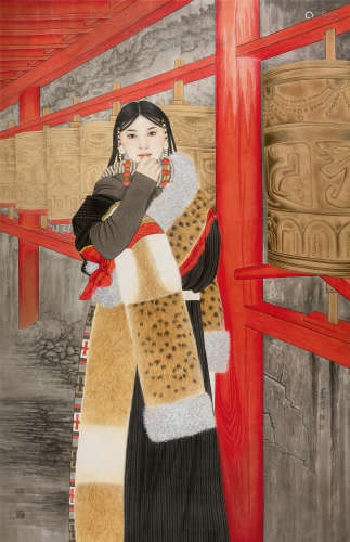 崔景哲(b.1980) 藏族姑娘 设色绢本 镜心