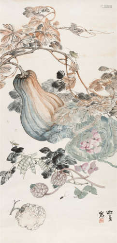 陈摩(1886-1945) 蔬果图 设色纸本 立轴