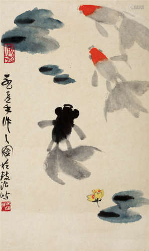 1975年作 吴作人(1908-1997) 鱼乐图 设色纸本 镜心