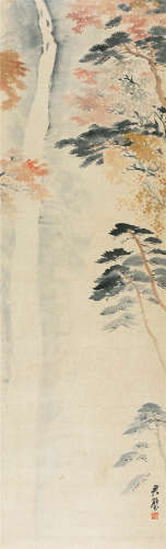 方君璧(1898-1986) 松云飞瀑 设色纸本 立轴