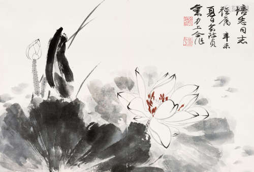 1991年作 刘力上(1916-2007）、俞致贞(1915-1995) 夏荷图 设色纸本...