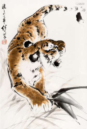 刘继卣(1918-1983) 虎啸图 设色纸本 镜心