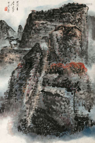 1974年作 唐云(1910-1993) 山居图 设色纸本 镜心