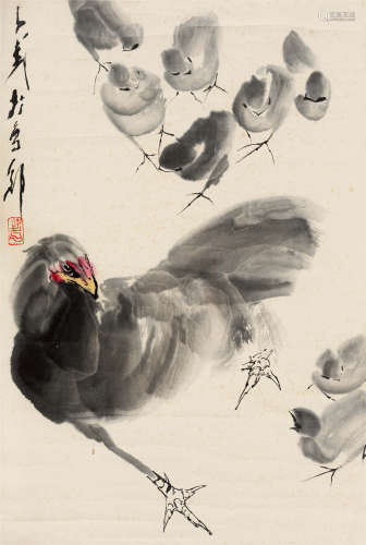 王子武(1936-2021) 全家福 设色纸本 立轴
