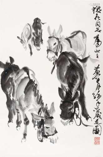 黄胄(1925-1997) 六驴图 水墨纸本 立轴