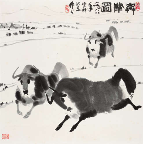 1988年作 吴作人(1908-1997) 奔犛图 水墨纸本 立轴