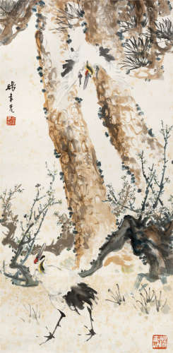 张聿光(1885-1968) 松鹤延年 设色纸本 立轴