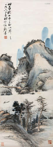 1962年作 张宗祥(1882-1965) 江亭野趣图 设色纸本 镜心