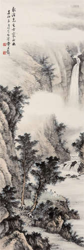 1951年作 黄君璧(1898-1991) 观瀑图  设色纸本 镜心