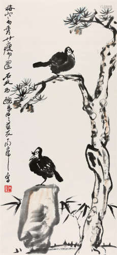 丁衍庸(1903-1978) 三益友  设色纸本 立轴