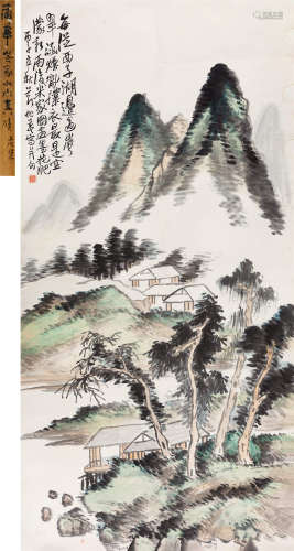 1876年作 蒲华(1839-1911) 西湖岚翠  设色纸本 立轴