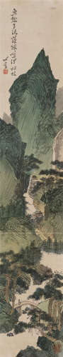 溥儒(1896-1963) 溪桥楼阁  设色绢本 镜心