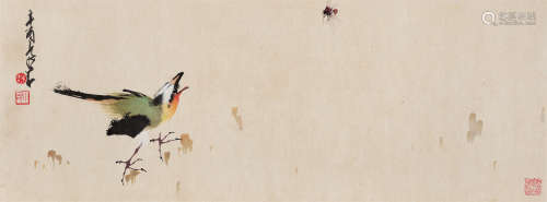 1981年作 赵少昂(1905-1998) 蜜蜂青鸟  设色纸本 镜心