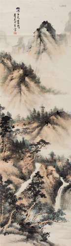 董寿平(1904-1997) 云山松瀑图  设色纸本 立轴