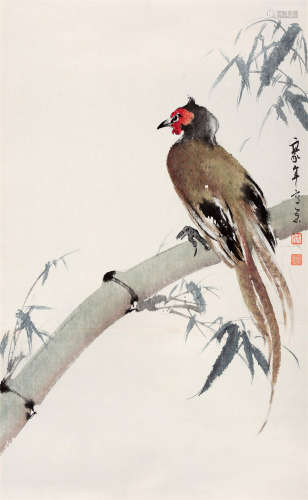 欧豪年(b.1935) 竹叶锦鸡  设色纸本 镜心