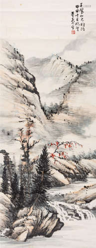 1944年作 董寿平(1904-1997) 松山深秋  设色纸本 立轴