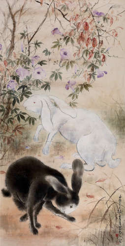 1972年作 方人定(1901-1975) 玉兔呈祥  设色纸本 立轴