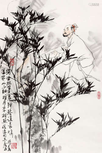 王明明(b.1952) 竹林高士图  设色纸本 立轴
