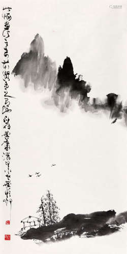 许麟庐(1916-2011)、亚明(1924-2002)合作 寒山归骛  水墨纸本 镜心