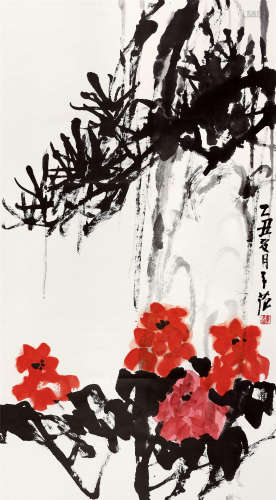 1985年 崔子范(1915－2011) 富贵长寿  设色纸本 立轴