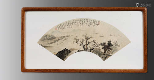 溥儒(1896-1963) 水西庄园  设色绢本 扇面镜心
