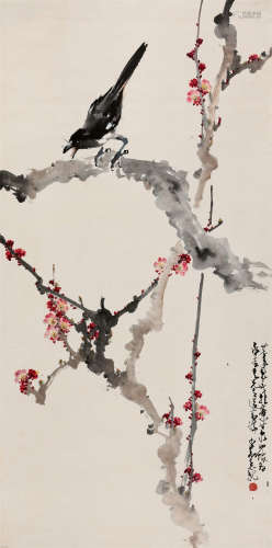 1948年作 赵少昂(1905-1998) 喜上眉梢  设色纸本 立轴