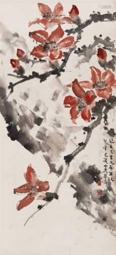 1940年作 关山月(1912-2000) 红棉花开  设色纸本 立轴