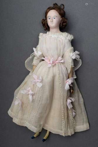 Biedermeier doll with mass head,