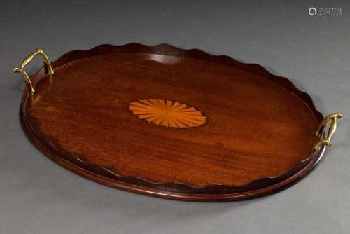 Small oval mahogany tray with fan