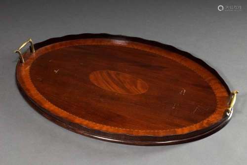 Large oval mahogany tray with rib