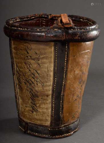 Old leather fire bucket with insc
