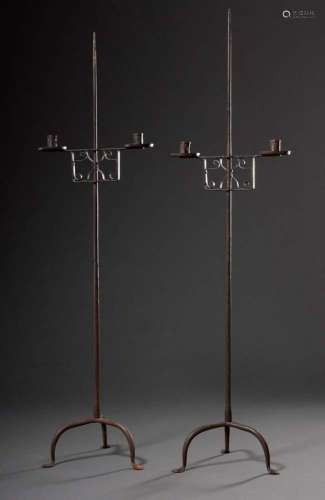 Pair of high wrought iron candela