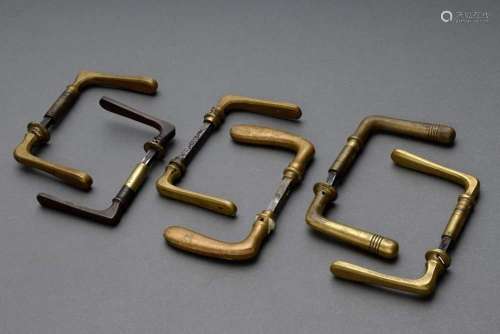 3 pairs of brass door handles, l.