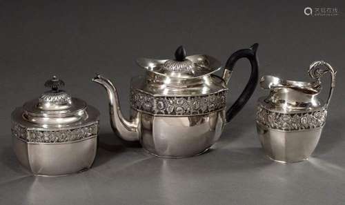 3 pieces Biedermeier tea set with