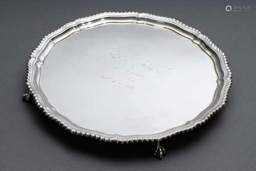 English silver salver on "claw an