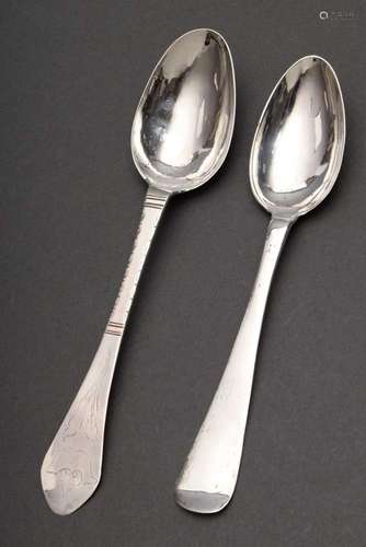 2 Various baroque spoons with eng