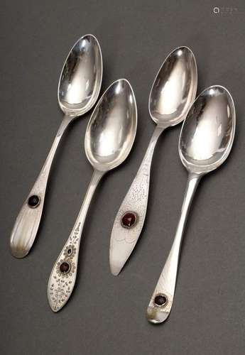 4 Various Frisian spoons with red