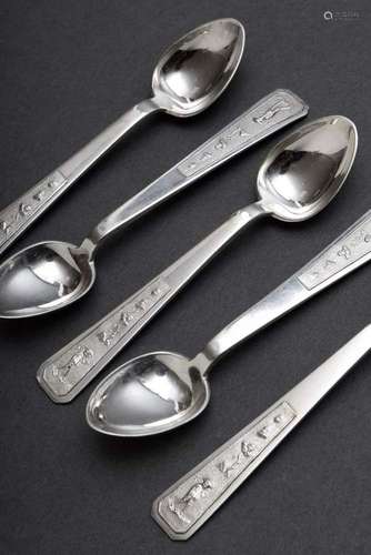 5 Mocha spoons with figural relie