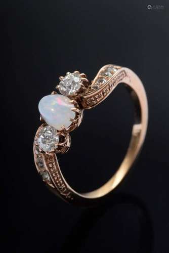 Fine pink gold 585 ring with opal