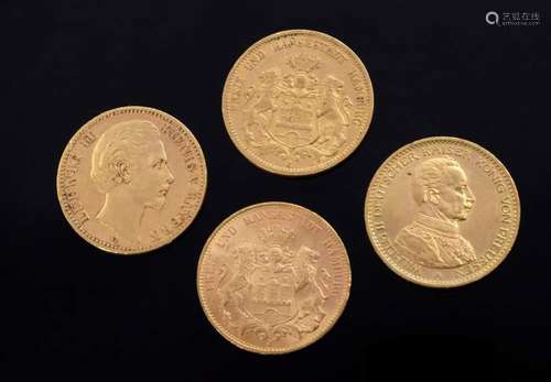 4 Various yellow gold 900 coins "