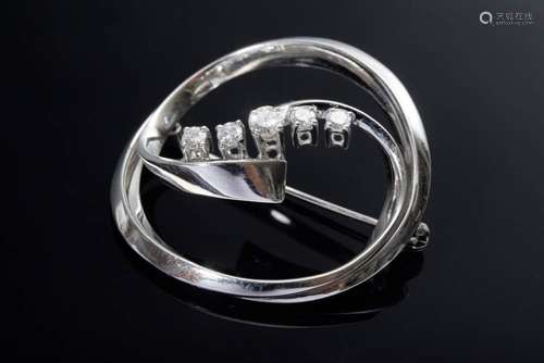 Curved white gold 750 pin with 5