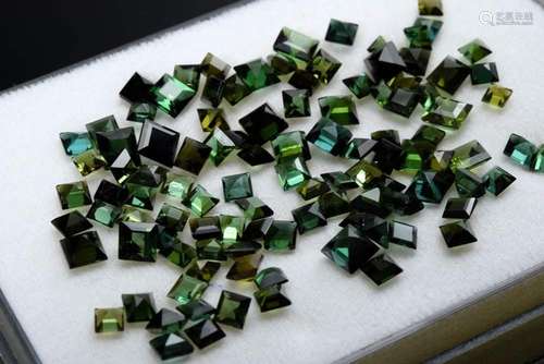 109 Carreé-cut green tourmalines,