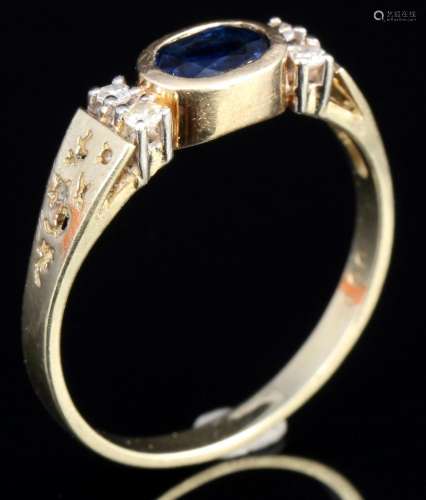 585 gold diamond ring with sapphire, 14K Gold Diamantring mi...