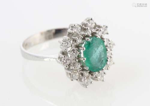 585 gold ring with emerald and diamonds 0,5ct, 14K Gold Ring...