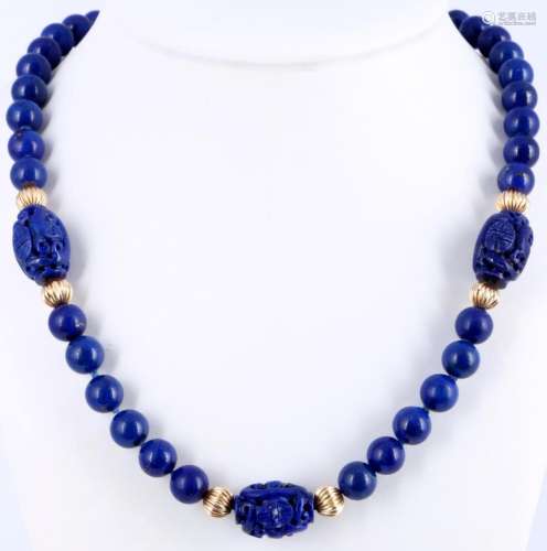 Lapis lazuli necklace with 750 gold balls and gold clasp, La...