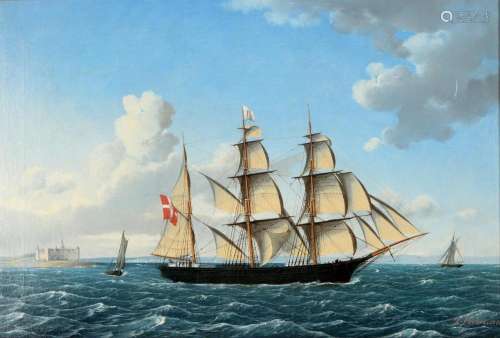 Jens Thielsen Locher (1825-1869) danish three-mast brig near...